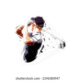 Golf player logo, low polygonal isolated vector illustration, geometric drawing from triangles. Golfer portrait