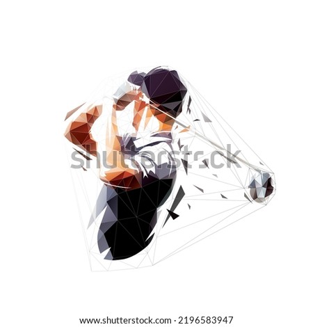 Golf player logo, low polygonal isolated vector illustration, geometric drawing from triangles. Golfer portrait