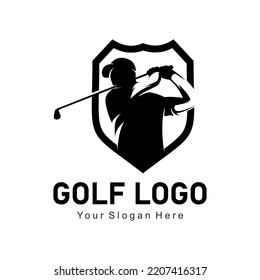 golf player logo and shield vector
