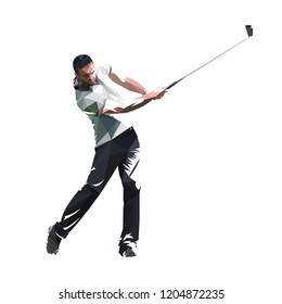 Golf player, low polygonal golfer, isolated vector illustration. Golf swing