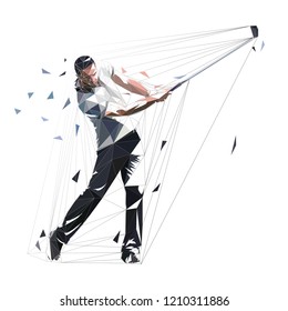 Golf player, low polygonal golfer, isolated vector illustration. Golf swing