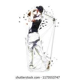 Golf player, low polygonal vector illustration. Isolated geometric golfer. Golf swing