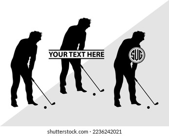 Silueta de iluminación de vectores de monograma del jugador de golf