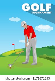 Golf player on golf course. Template for poster, sport invitation.