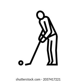golf player playing game and hitting ball line icon vector. golf player playing game and hitting ball sign. isolated contour symbol black illustration