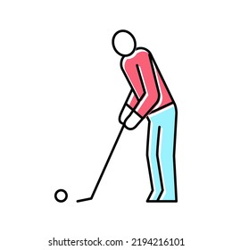 golf player playing game and hitting ball color icon vector. golf player playing game and hitting ball sign. isolated symbol illustration