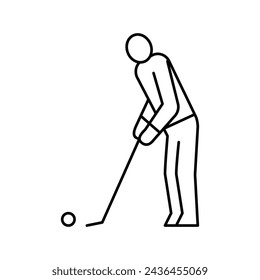 golf player playing game and hitting ball line icon vector. golf player playing game and hitting ball sign. isolated contour symbol black illustration