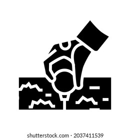 golf player putting ball on tee stand glyph icon vector. golf player putting ball on tee stand sign. isolated contour symbol black illustration