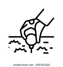 golf player putting ball on tee stand line icon vector. golf player putting ball on tee stand sign. isolated contour symbol black illustration