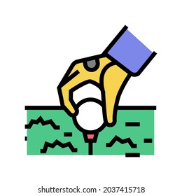 golf player putting ball on tee stand color icon vector. golf player putting ball on tee stand sign. isolated symbol illustration