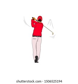 Golf player in red polo with Golf swing,  vector illustration Isolated white background  