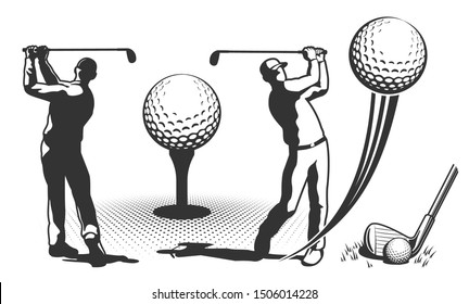 Golf player in retro style. Golf club with a ball. Vector illustration.