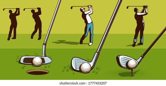 Golf player retro style. Golf clubs vintage vector illustration.