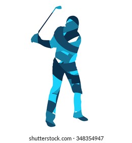 Golf player silhouette. Abstract blue golfer