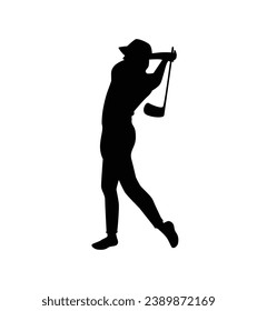 golf player silhouette. golfer silhouette. Vector silhouette of golfer on white background. black golf player isolated on white background. cutout golf player. hand drawn design. vector illustration.