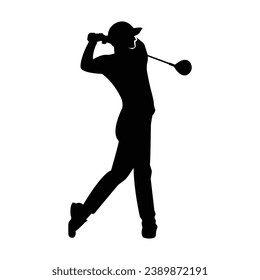golf player silhouette. golfer silhouette. Vector silhouette of golfer on white background. black golf player isolated on white background. cutout golf player. hand drawn design. vector illustration.