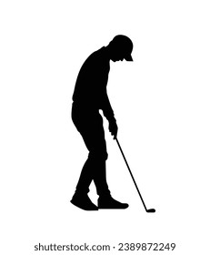 golf player silhouette. golfer silhouette. Vector silhouette of golfer on white background. black golf player isolated on white background. cutout golf player. hand drawn design. vector illustration.