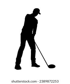 golf player silhouette. golfer silhouette. Vector silhouette of golfer on white background. black golf player isolated on white background. cutout golf player. hand drawn design. vector illustration.