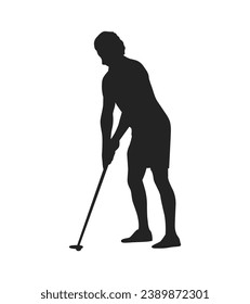 Golfspieler Silhouette. Golfer-Silhouette. Vektor-Silhouette des Golfers auf weißem Hintergrund. schwarzer Golfspieler einzeln auf weißem Hintergrund. ausgebauter Golfspieler. handgezeichnet. Vektorgrafik.