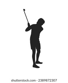 golf player silhouette. golfer silhouette. Vector silhouette of golfer on white background. black golf player isolated on white background. cutout golf player. hand drawn design. vector illustration.