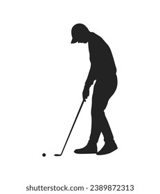 golf player silhouette. golfer silhouette. Vector silhouette of golfer on white background. black golf player isolated on white background. cutout golf player. hand drawn design. vector illustration.