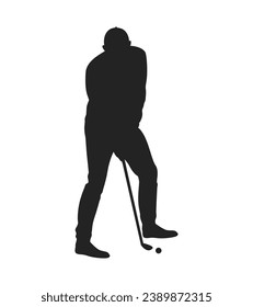 golf player silhouette. golfer silhouette. Vector silhouette of golfer on white background. black golf player isolated on white background. cutout golf player. hand drawn design. vector illustration.