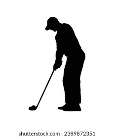 golf player silhouette. golfer silhouette. Vector silhouette of golfer on white background. black golf player isolated on white background. cutout golf player. hand drawn design. vector illustration.