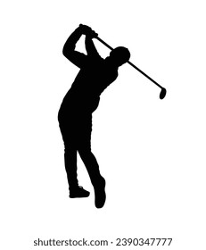 golf player silhouette. golfer silhouette. Vector silhouette of golfer on white background. black golf player isolated on white background. cutout golf player. hand drawn design. vector illustration.