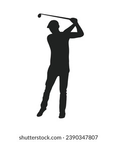 golf player silhouette. golfer silhouette. Vector silhouette of golfer on white background. black golf player isolated on white background. cutout golf player. hand drawn design. vector illustration.