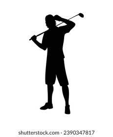 golf player silhouette. golfer silhouette. Vector silhouette of golfer on white background. black golf player isolated on white background. cutout golf player. hand drawn design. vector illustration.