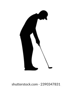 golf player silhouette. golfer silhouette. Vector silhouette of golfer on white background. black golf player isolated on white background. cutout golf player. hand drawn design. vector illustration.