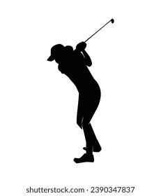 golf player silhouette. golfer silhouette. Vector silhouette of golfer on white background. black golf player isolated on white background. cutout golf player. hand drawn design. vector illustration.