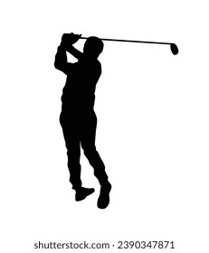 golf player silhouette. golfer silhouette. Vector silhouette of golfer on white background. black golf player isolated on white background. cutout golf player. hand drawn design. vector illustration.