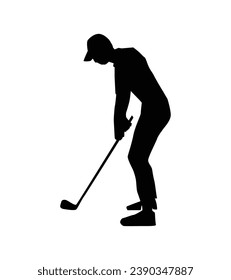 golf player silhouette. golfer silhouette. Vector silhouette of golfer on white background. black golf player isolated on white background. cutout golf player. hand drawn design. vector illustration.
