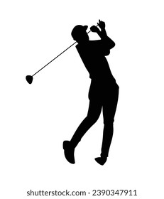 golf player silhouette. golfer silhouette. Vector silhouette of golfer on white background. black golf player isolated on white background. cutout golf player. hand drawn design. vector illustration.