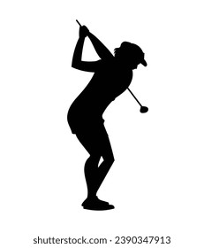 golf player silhouette. golfer silhouette. Vector silhouette of golfer on white background. black golf player isolated on white background. cutout golf player. hand drawn design. vector illustration.