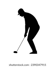 golf player silhouette. golfer silhouette. Vector silhouette of golfer on white background. black golf player isolated on white background. cutout golf player. hand drawn design. vector illustration.
