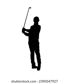 golf player silhouette. golfer silhouette. Vector silhouette of golfer on white background. black golf player isolated on white background. cutout golf player. hand drawn design. vector illustration.