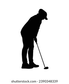 Golfspieler Silhouette. Golfer-Silhouette. Vektor-Silhouette des Golfers auf weißem Hintergrund. schwarzer Golfspieler einzeln auf weißem Hintergrund. ausgebauter Golfspieler. handgezeichnet. Vektorgrafik.