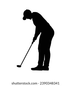 golf player silhouette. golfer silhouette. Vector silhouette of golfer on white background. black golf player isolated on white background. cutout golf player. hand drawn design. vector illustration.