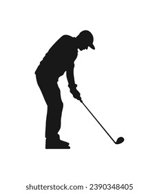 golf player silhouette. golfer silhouette. Vector silhouette of golfer on white background. black golf player isolated on white background. cutout golf player. hand drawn design. vector illustration.