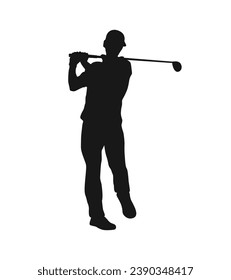golf player silhouette. golfer silhouette. Vector silhouette of golfer on white background. black golf player isolated on white background. cutout golf player. hand drawn design. vector illustration.
