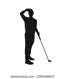 golf player silhouette. golfer silhouette. Vector silhouette of golfer on white background. black golf player isolated on white background. cutout golf player. hand drawn design. vector illustration.