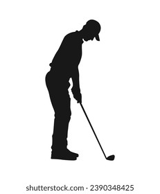 golf player silhouette. golfer silhouette. Vector silhouette of golfer on white background. black golf player isolated on white background. cutout golf player. hand drawn design. vector illustration.