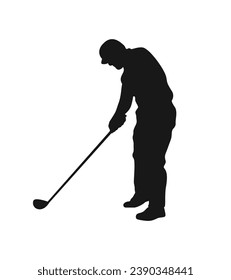 golf player silhouette. golfer silhouette. Vector silhouette of golfer on white background. black golf player isolated on white background. cutout golf player. hand drawn design. vector illustration.