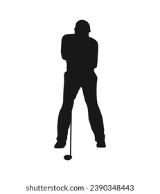 golf player silhouette. golfer silhouette. Vector silhouette of golfer on white background. black golf player isolated on white background. cutout golf player. hand drawn design. vector illustration.