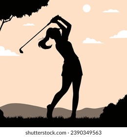 golf player silhouette. golfer silhouette. Vector silhouette of golfer on background. black golf player isolated on background. golf player hand drawn design. vector illustration.