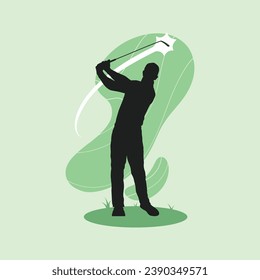 golf player silhouette. golfer silhouette. Vector silhouette of golfer on background. black golf player isolated on background. golf player hand drawn design. vector illustration.