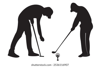 Golf player silhouette icon set. Golfer vector illustration.