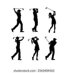 Golf player silhouette vector illustration featuring sports themes with skier, hockey, and fun competition elements